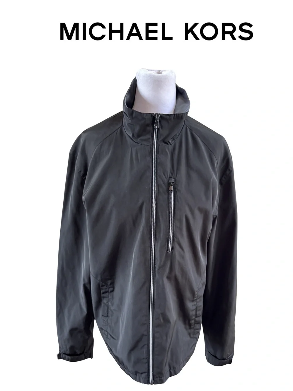 Michael Kors Men’s Black Lightweight Rain Resistant Zip Jacket Medium coat water